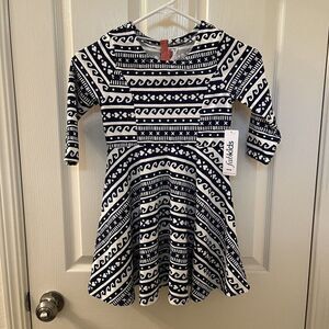 Fabkids Blue and White Nordic Print Skater Dress Girls Size Medium 8 NWT